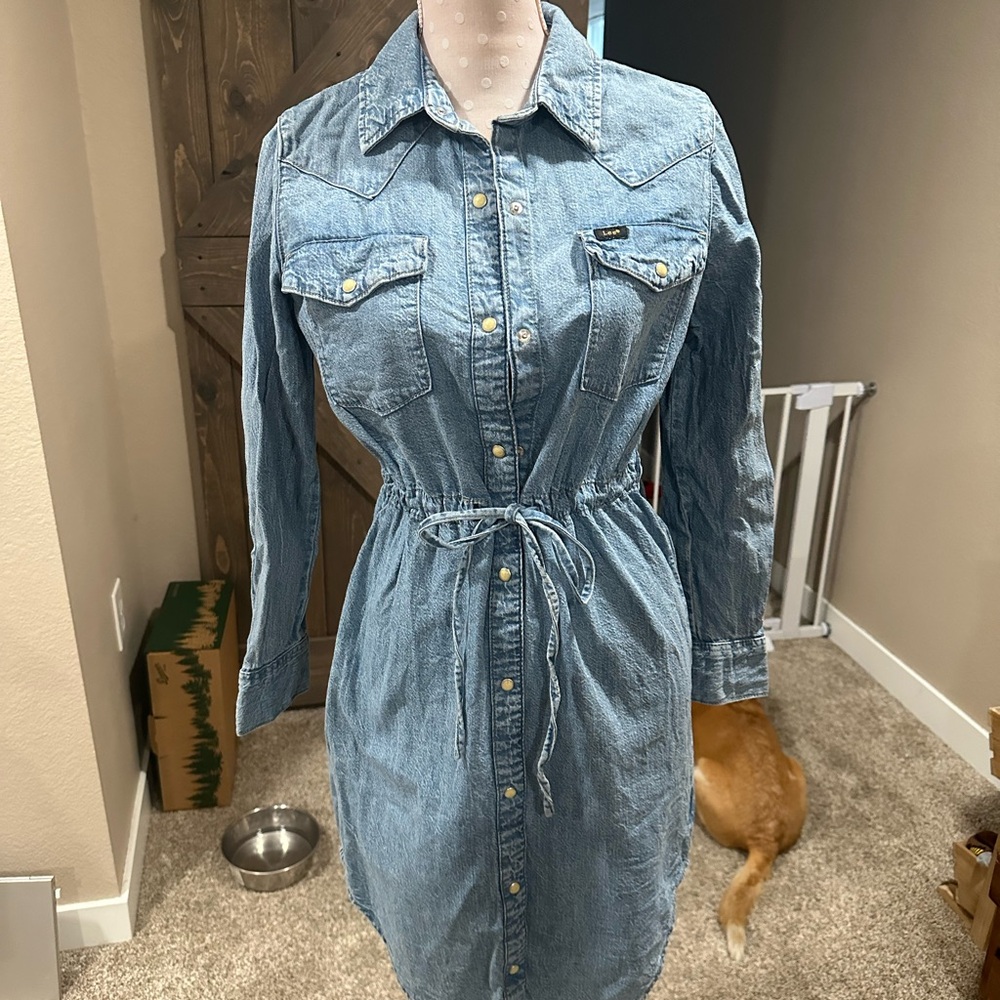Vintage Lee Light Blue Long Sleeve button up Denim Dress